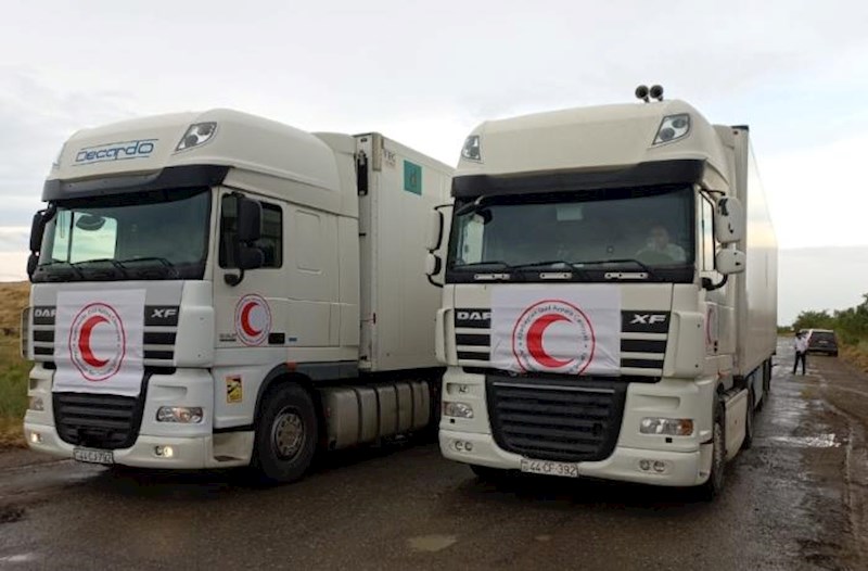 Гуманитарная помощь, отправленная Азербайджанским Обществом Красного Полумесяца проживающим в Карабахе лицам армянского происхождения, доставлена в Агдам 