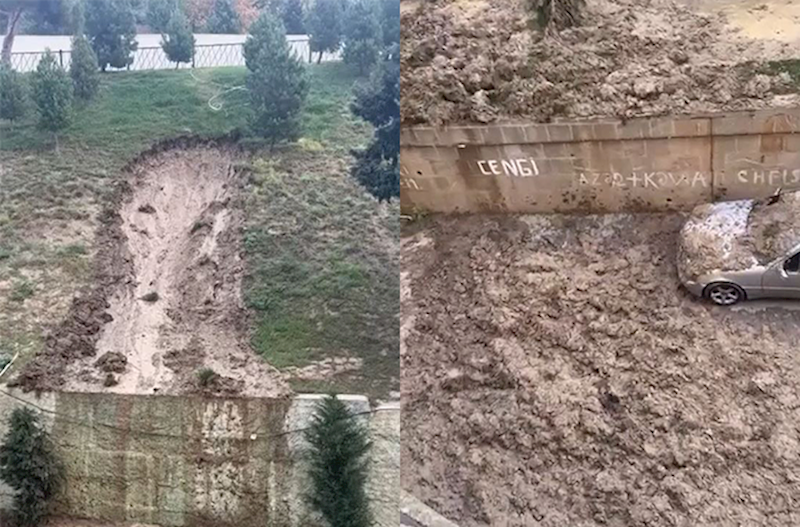 Bakıda torpaq sürüşməsi baş verib – Video