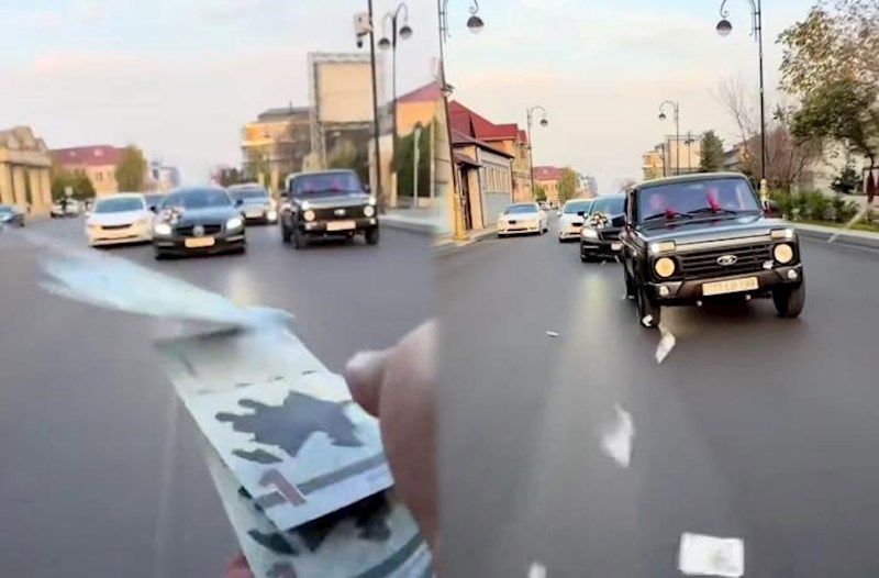 Toy karvanında avtoxuliqanlıq etdilər, yola pul səpdilər – Video