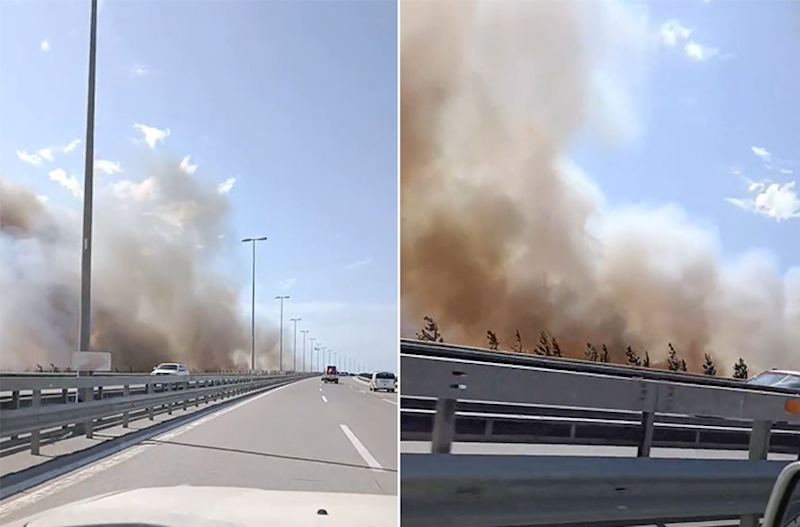 Bakıda beton yolun kənarında güclü yanğın – Video