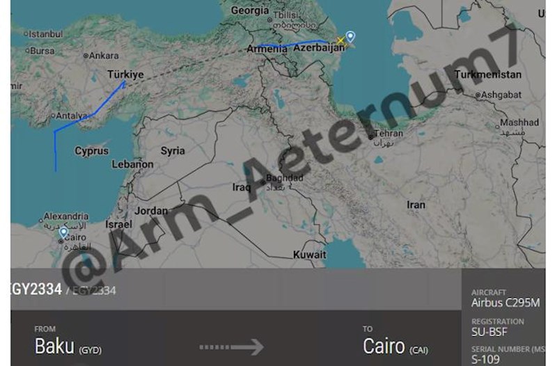 Misirdən qalxan hərbi təyyarə Ermənistan üzərindən uçaraq Azərbaycana gəlib