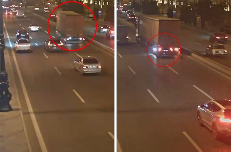 Yük maşını geriyə hərəkət etdi, qəzaya səbəb oldu – Video