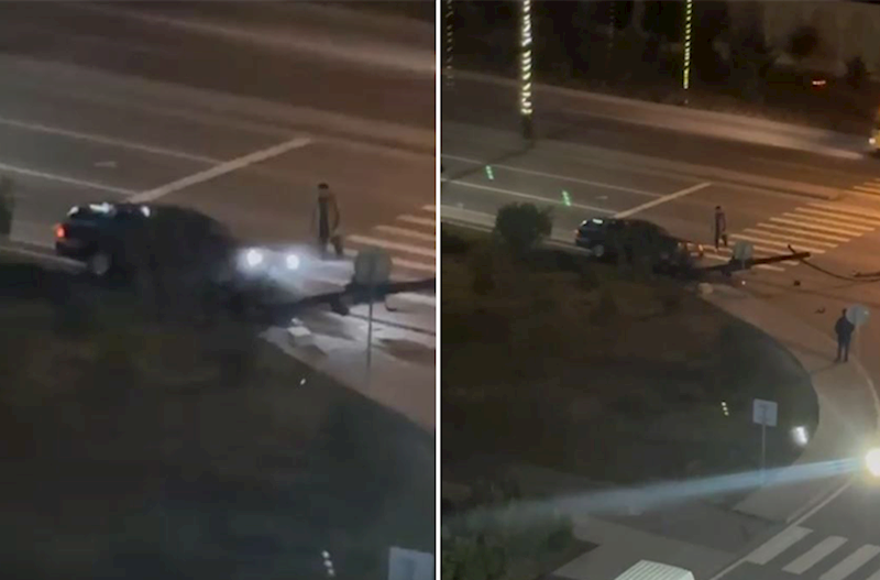 Sumqayıtda “Mercedes” “svetofor”a çırpıldı – Video