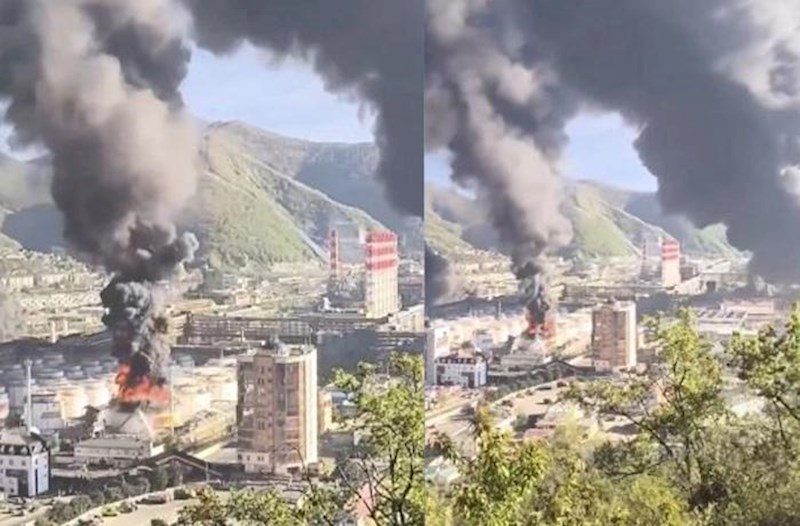 Rusiyada neft emalı zavodu yanır – Video