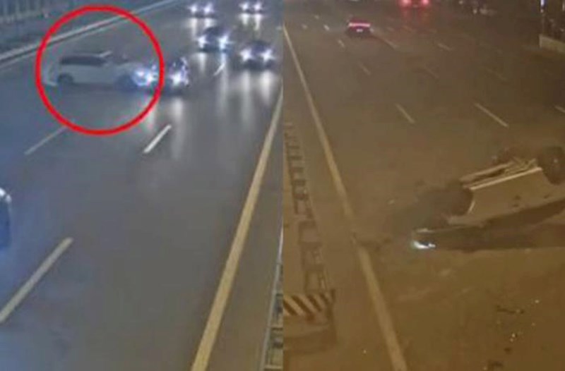 Aeroport yolunda “Audi” “Toyota”ya çırpılıb aşdı – Video