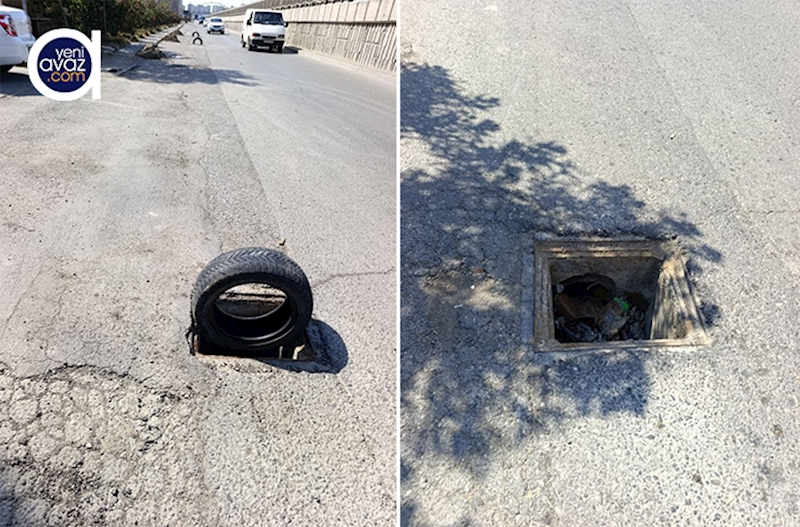 Masazır dairəsinin yaxınlığındakı açıq kanalizasiya quyuları sürücülərə təhlükə yaradır – Fotolar