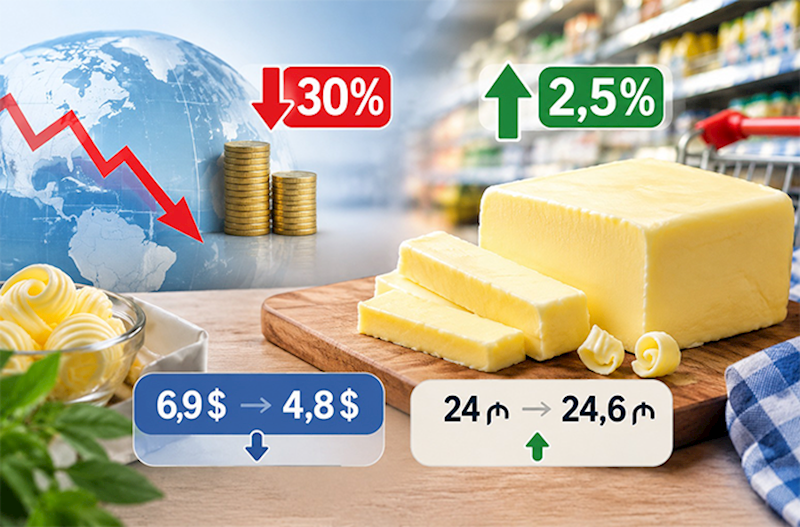 Dünya bazarlarında kərə yağı 30% ucuzlaşıb, marketlərdə isə 2,5% bahalaşıb